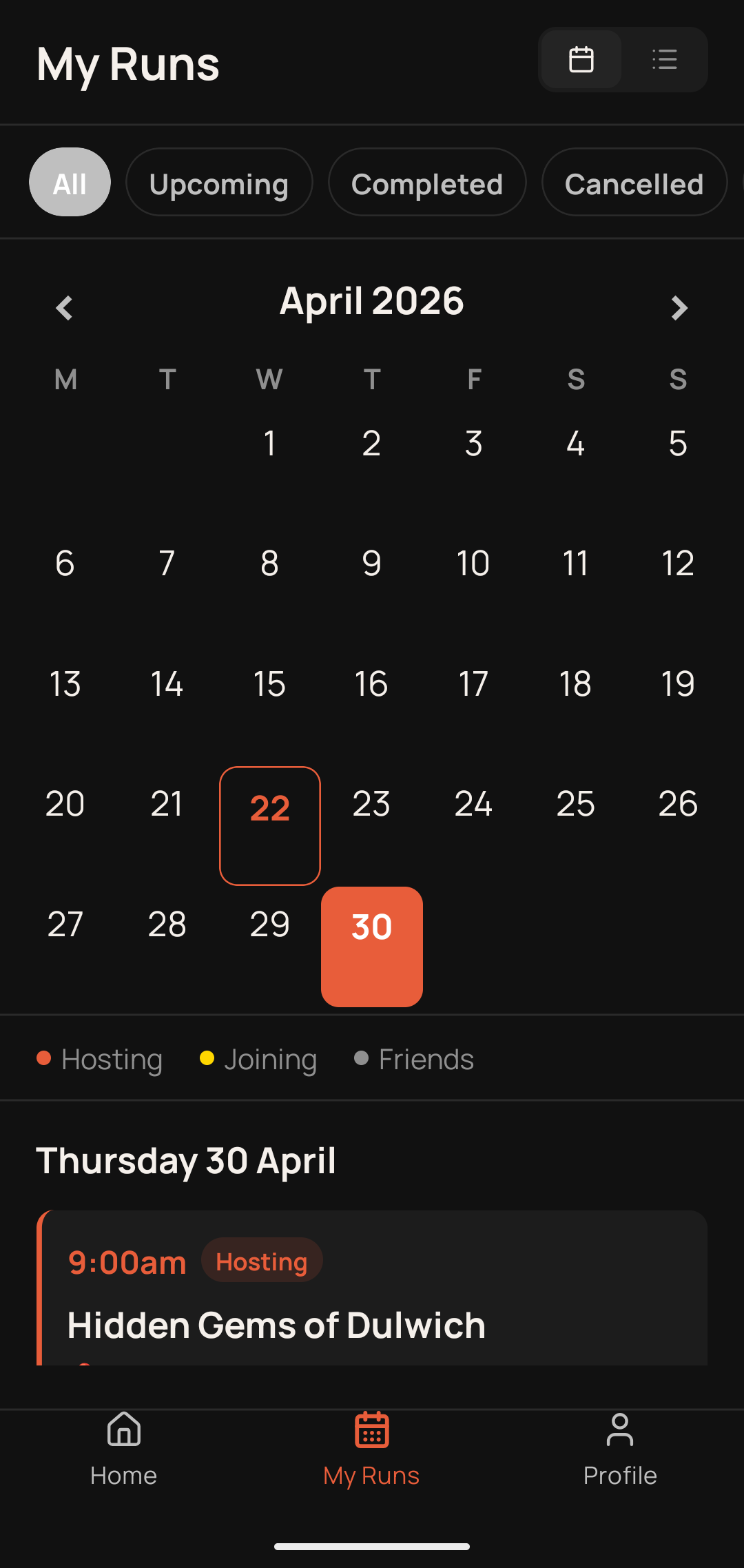 Host calendar view